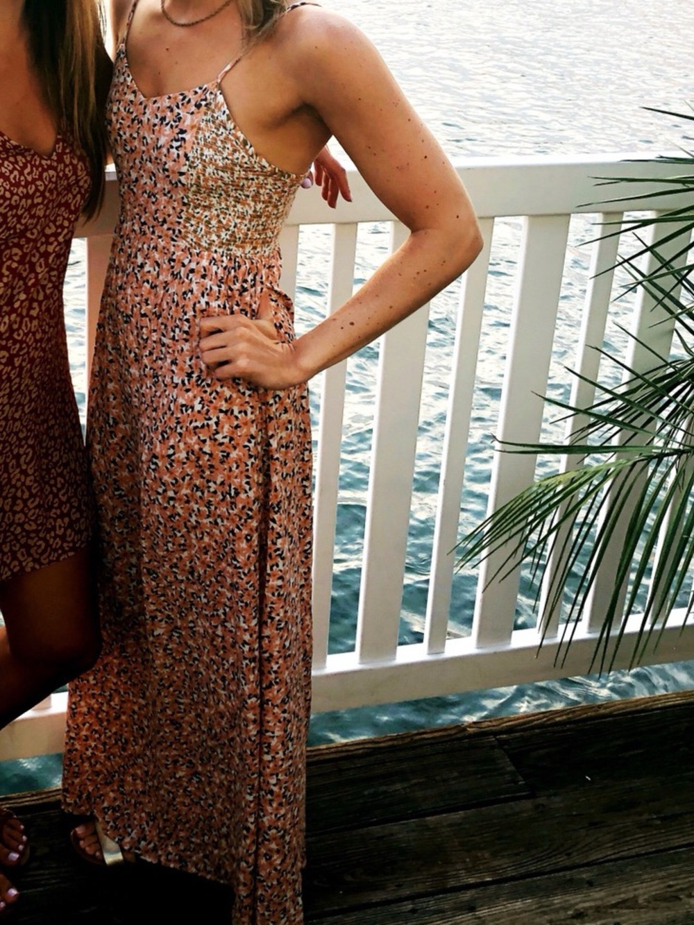 Patrons of Peace Peach Floral Spaghetti-Strap Maxi Dress